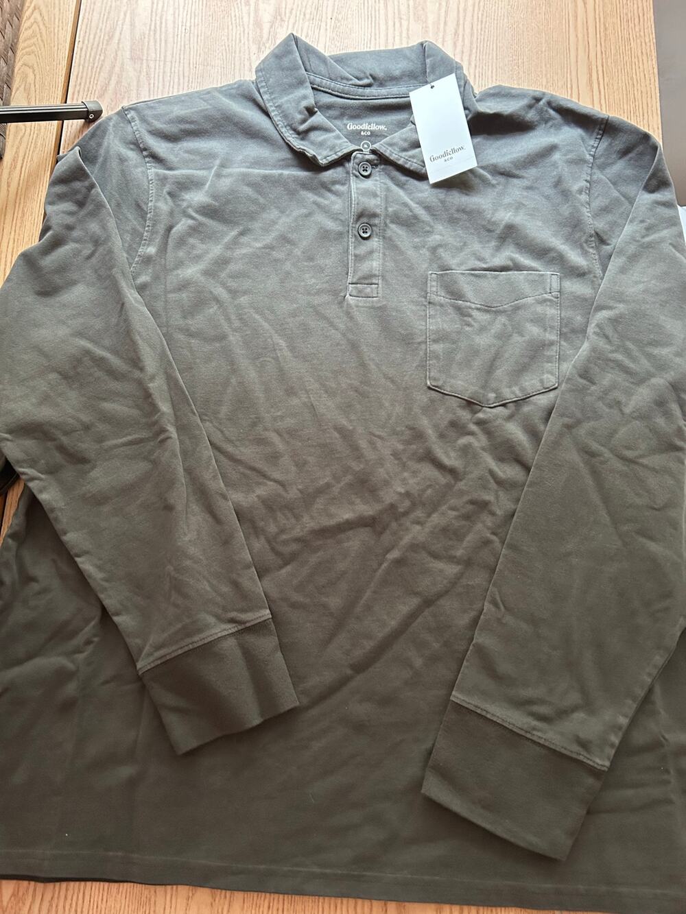 New Mens Goodfellow Long Sleeve Shirt with Pocket Standard Fit Charcoal Gray XL